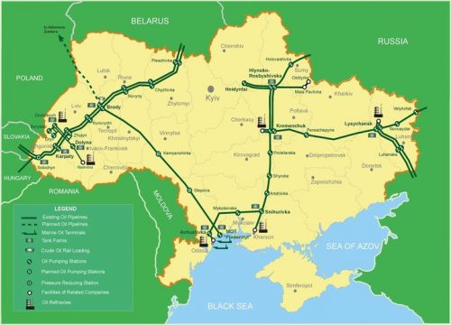Карта транспортировки нефти по территории Украины