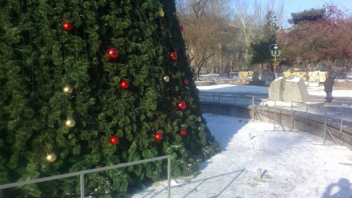 Запорожье - искусственная елка на пл. Маяковского в фонтане жизни