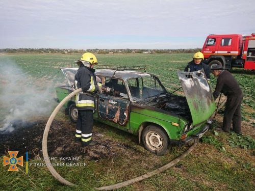 В Токмаке в поле сгорел автомобиль ВАЗ