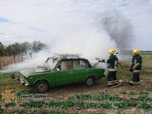 В Токмаке в поле сгорел автомобиль ВАЗ