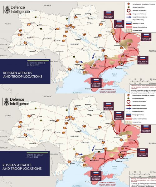 Карта боев 25-56 апреля. Основные изменения произошли в Луганской области