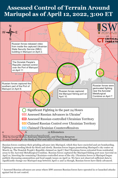 Карта боевых действий в Мариуполе по состоянию на вечер 12.04.2022