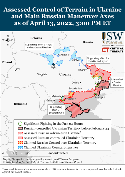 Карта боевых действий в Украине на вечер 13.04.2022