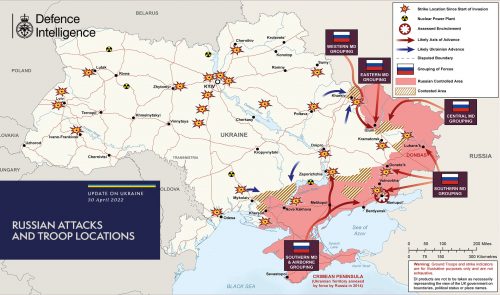 Карта войны от Британской разведки на 30 апреля 2022