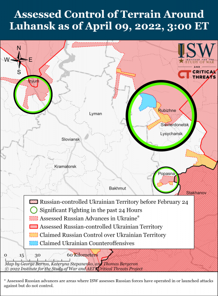 Карта войны в Луганской области на вечер 09.04.2022