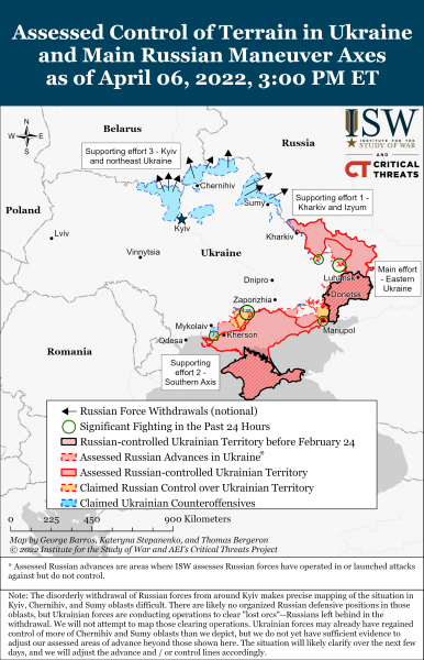 Карта войны в Украине на вечер 06.04.2022