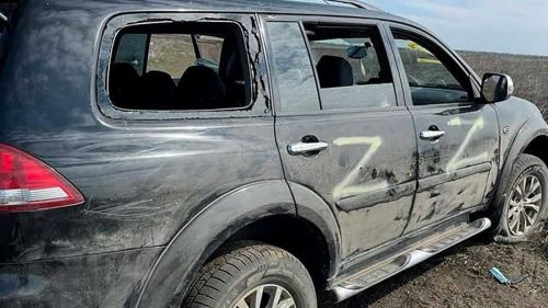 Расстрелянный автомобиль оккупантов в Мелитополе