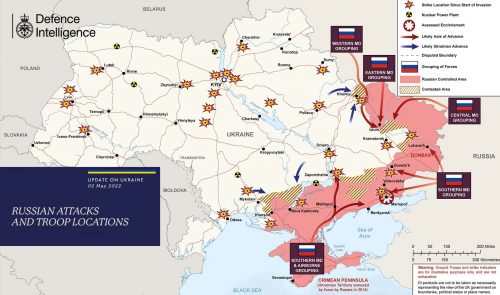 Карта боевых действий в Украине по версии разведки Великобритании 2 мая 2022