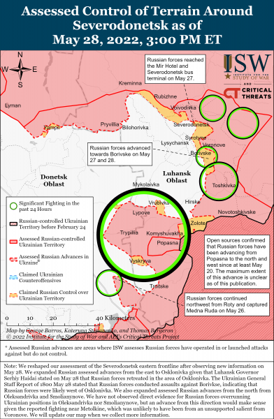 Карта войны у Северодонецка на вечер 28 мая 2022
