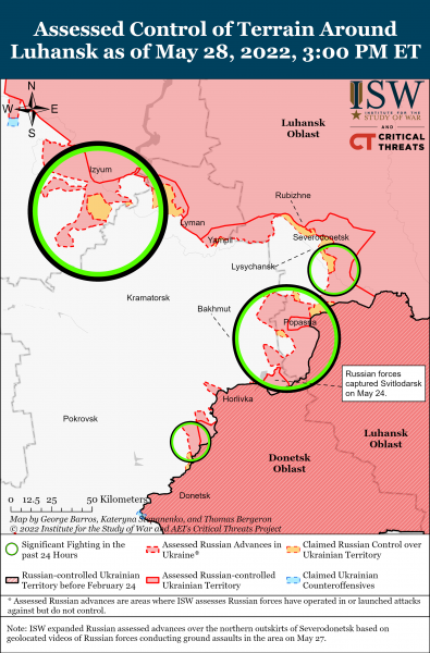 Карта войны в Донецкой и Луганской области на вечер 28 мая