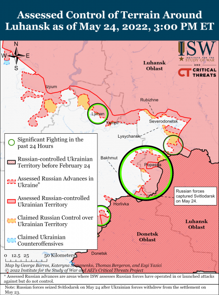 Карта войны в Донецкой и Луганской областях  24 мая