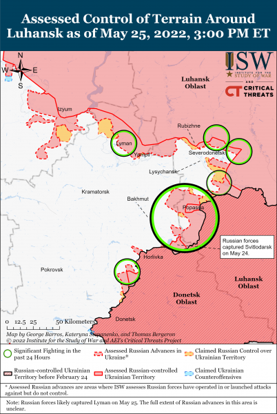 Карта войны в Донецкой и Луганской областях 25 мая