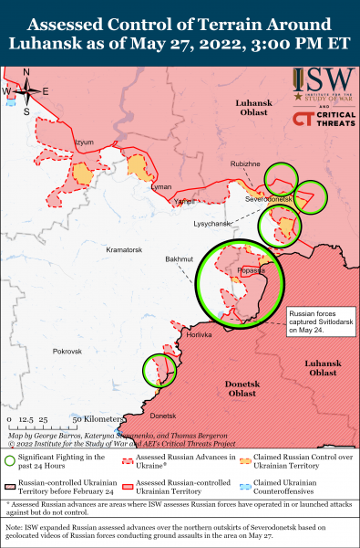 Карта войны в Донецкой и Луганской областях на 27 мая