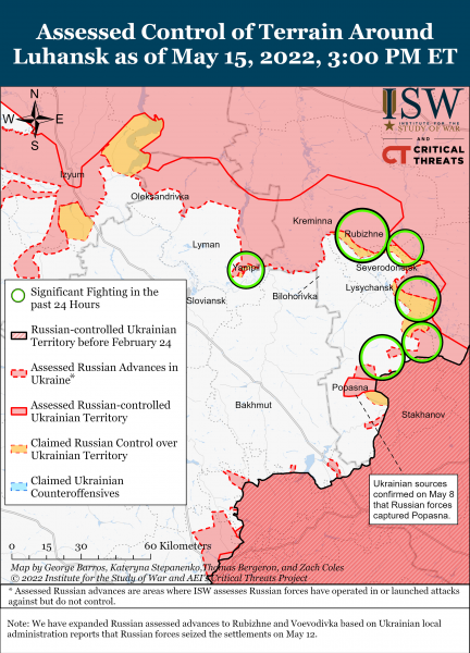 Карта войны в Донецкой и Луганской областях на вечер 15 мая