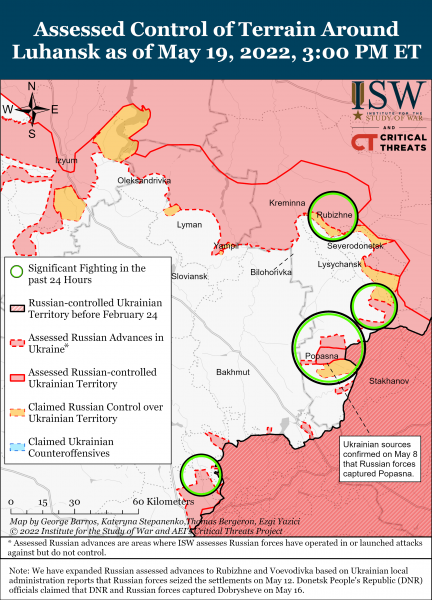 Карта войны в Донецкой и Луганской областях на вечер 19 мая