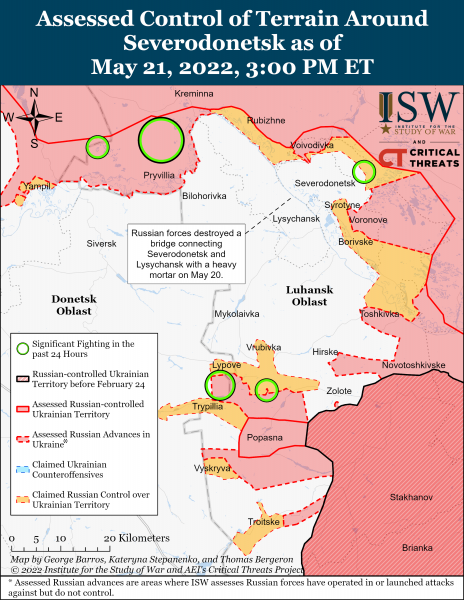 Карта войны в Донецкой и Луганской областях на вечер 21 мая
