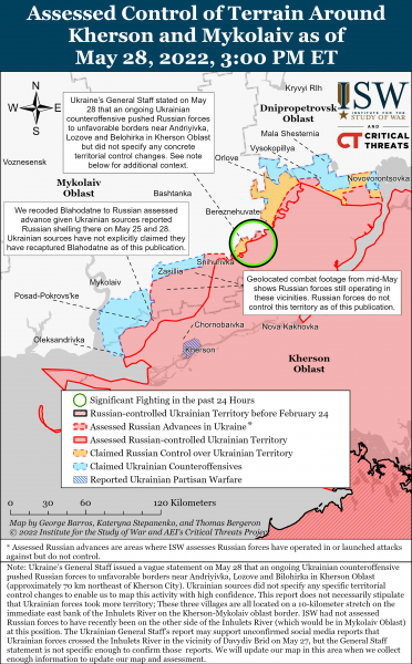 Карта войны в Херсонской и Николаевской областях на вечер 28 мая