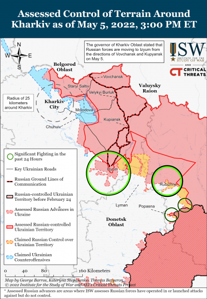 Карта войны в Луганской и Харьковской областях на вечер 5 мая 2022