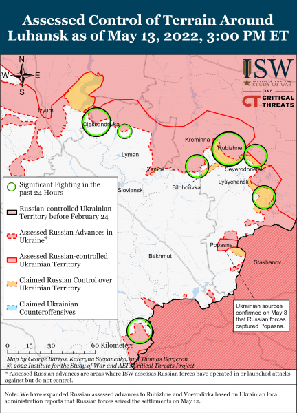 Карта войны в Луганской области на вечер 13 мая