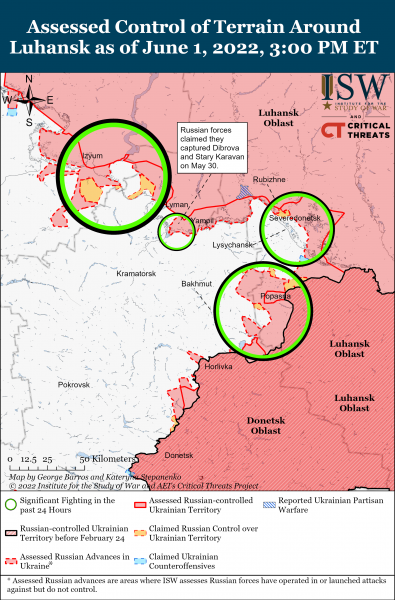 Карта войны в Донецкой и Луганской областях на 01.06.2022