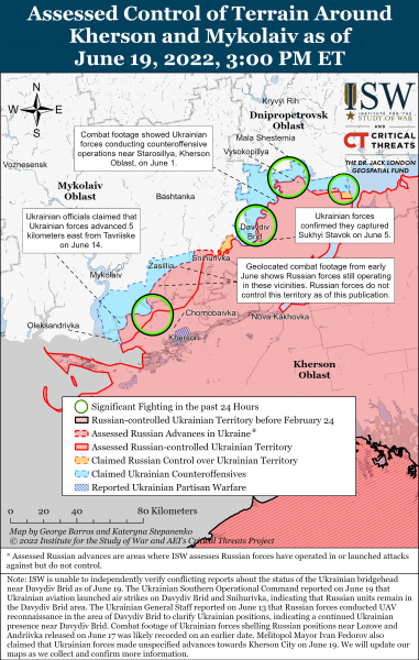 Карта наступления ВСУ в Херсонской и Николаевской областях на 19.06.2022