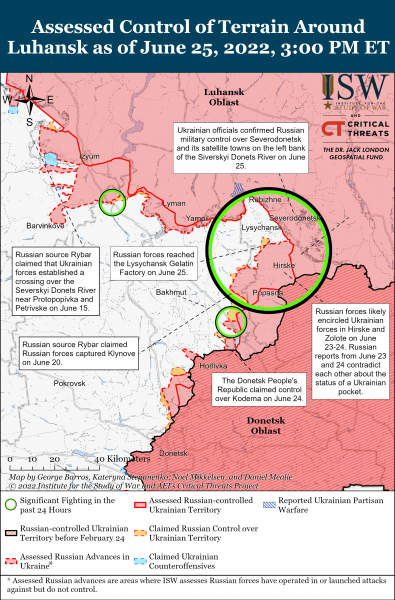 Карта обороны Лисичанска 22 июня 2022