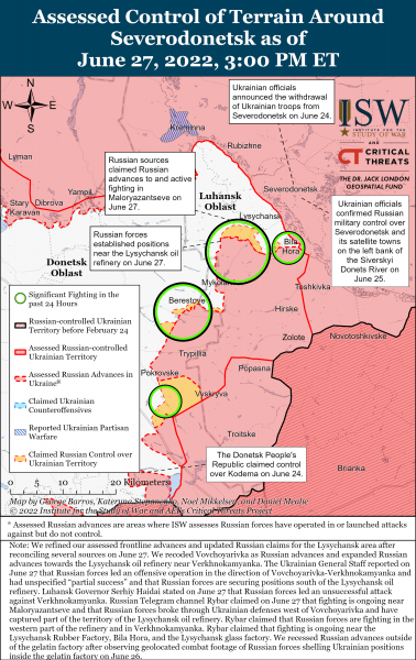 Карта обороны Лисичанска 27.06.2022г.