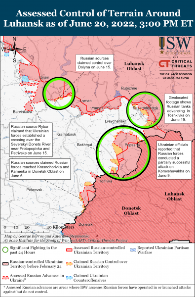 Карта обороны Северодонецка 20 июня 2022