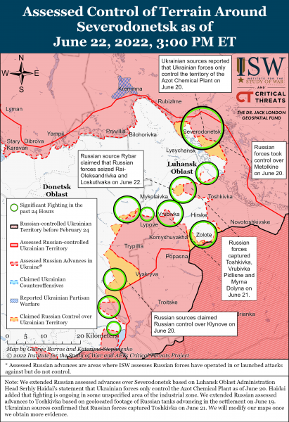 Карта обороны Северодонецка 22 июня 2022г.