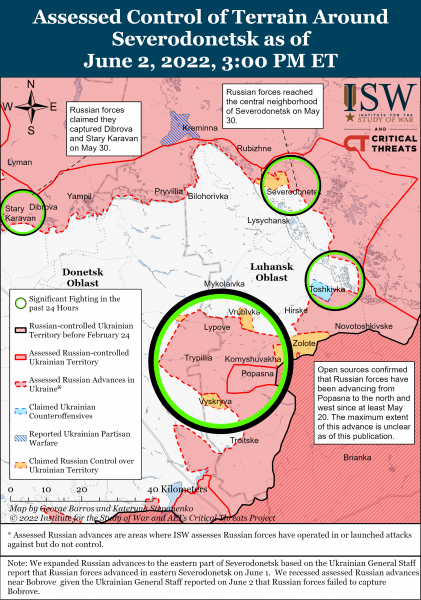 Карта обороны Северодонецка и Лисичанска 2 июня