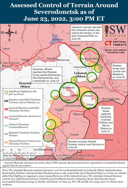 Карта обороны Северодонецка и Лисичанска 23 июня 2022