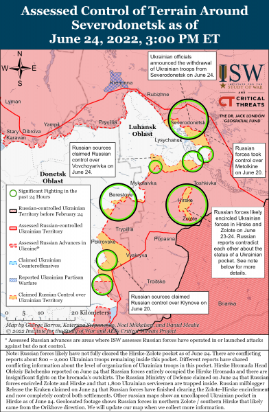 Карта обороны Северодонецка и Лисичанска 24.06.2022