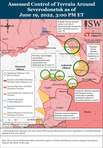Карта обороны Северодонецка и Лисичанска на 19.06.2022