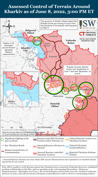 Карта войны Харьковская и Луганская области 08.06.2022