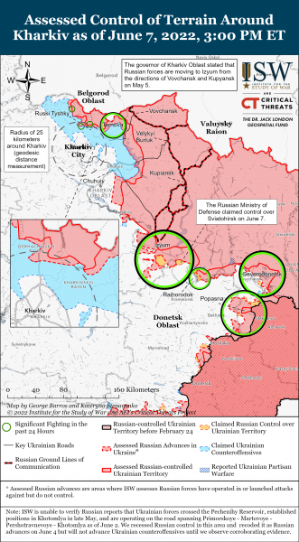 Карта войны Луганская, Харьковская области 07.06.2022