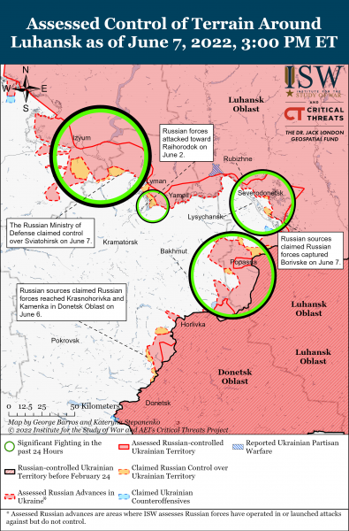 Карта войны Попасная - Северодонецк - Изюм - Ямполь 07.06.2022