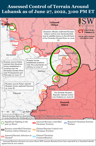 Карта войны в Донецкой и Луганской областей 27.06.2022