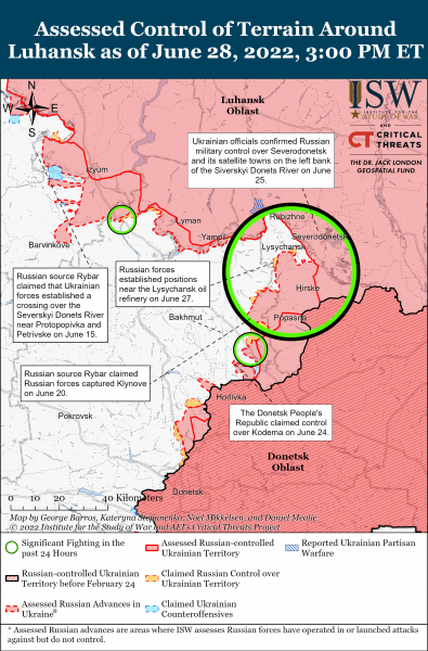 Карта войны в Донецкой и Луганской области 28 июня 2022