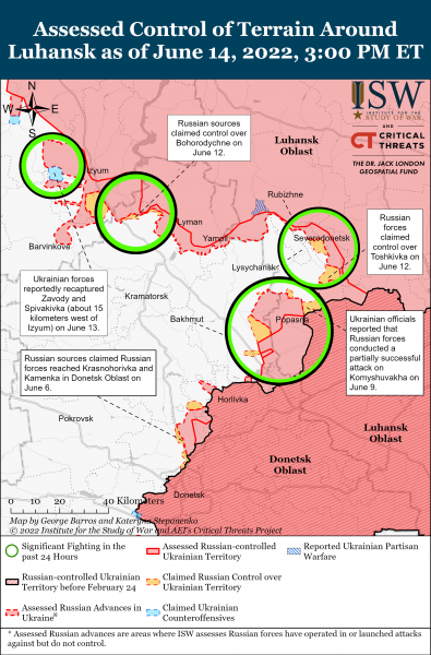 Карта войны в Донецкой и Луганской областях 14 июня 2022