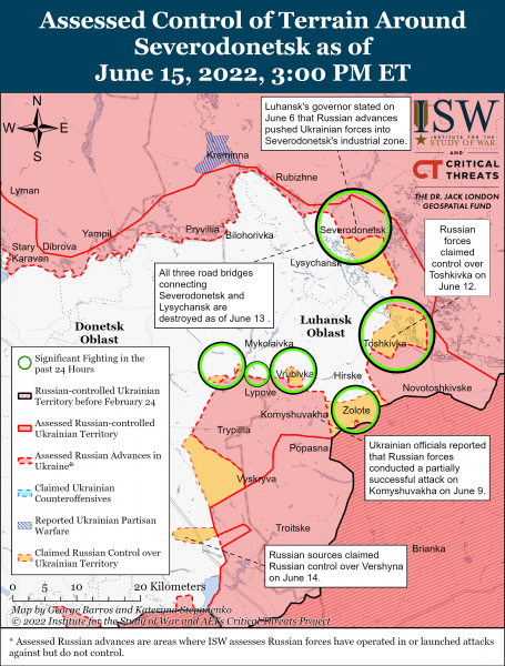 Карта войны в Донецкой и Луганской областях 15.06.2022