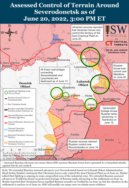 Карта войны в Донецкой и Луганской областях 20 июня 2022