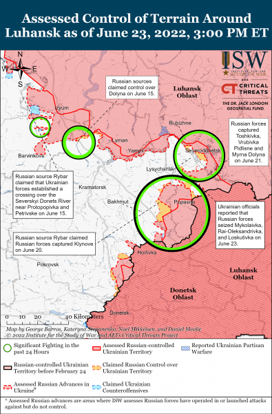 Карта войны в Донецкой и Луганской областях 23 июня 2022г.