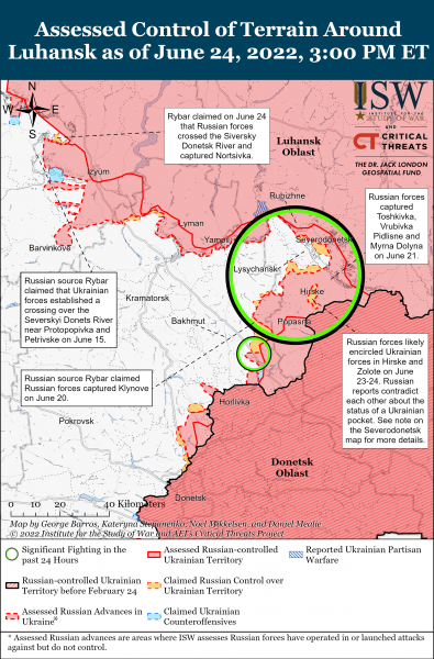 Карта войны в Донецкой и Луганской областях 24 июня 2022