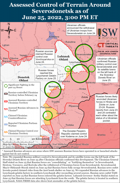 Карта войны в Донецкой и Луганской областях 25 июня 2022