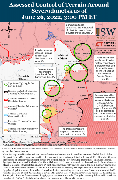 Карта войны в Донецкой и Луганской областях 26.06.2022