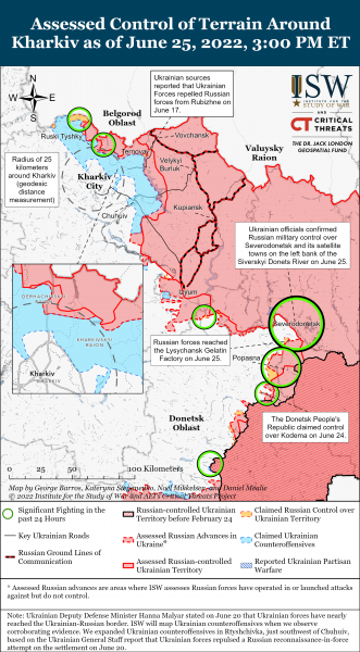 Карта войны в Харьковской области 25 июня 2022