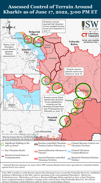 Карта войны в Харьковской области и на Донбассе 17.06.2022