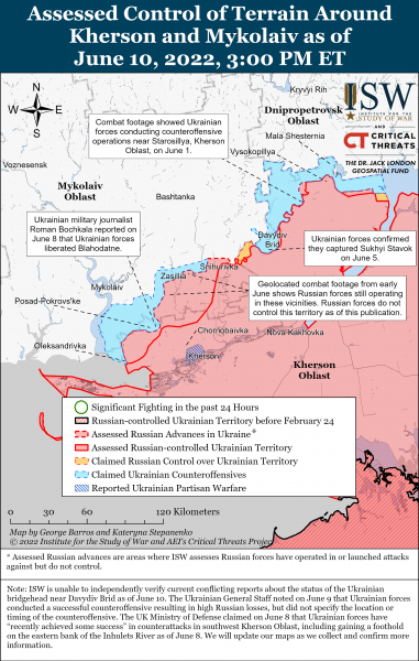 Карта войны в Херсонской и Николаевской областях 10 июня 2022
