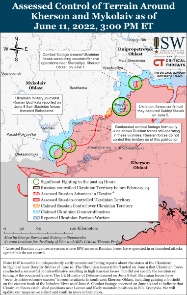 Карта войны в Херсонской и Николаевской областях 11.06.2022