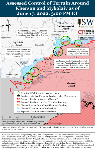 Карта войны в Херсонской и Николаевской областях 17.06.2022
